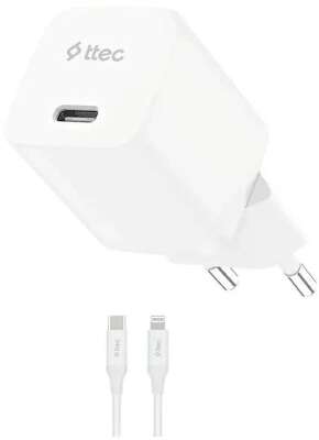 Сетевое зарядное устройство TTEC SmartCharger GAN 20W USB-C PD Travel Fast Charger с кабелем USB-C-Lightning. Длина кабеля: 150см. Цвет: белый
