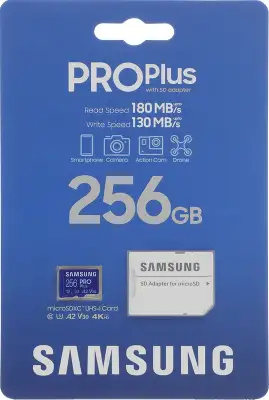 Карта памяти 256 Гб Micro SDXC Samsung PRO Plus Class 10 UHS-I с адаптером [MB-MD256SA]