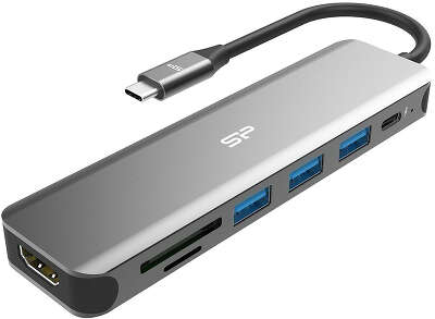 Док станция Silicon Power Boost SU20 SD/microSD/3XUSB 3.2/TypeC/HDMI, алюминий [SPU3C07DOCSU200G]