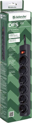 Сетевой фильтр Defender DFS 151 1,8 м, черный, 6 розеток/ Surge Protector Defender DFS 151 1,8m, black, 6 outlets
