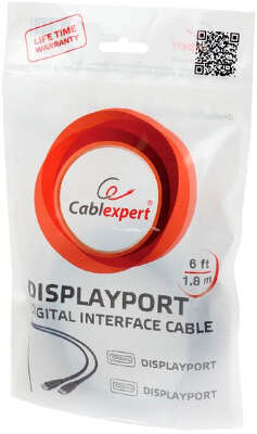 Кабель DisplayPort Cablexpert CC-DP2-6, 20M/20M, v1.2, экран, 1.8м, черный, пакет