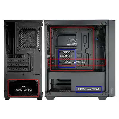 Корпус Ginzzu CL550 mATX, без БП