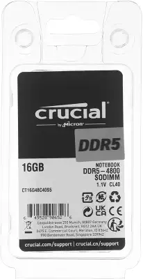 Память DDR5 16Gb 4800MHz Crucial CT16G48C40S5 RTL PC5-38400 CL40 SO-DIMM 288-pin 1.1В dual rank Ret