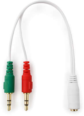 Кабель аудио сигнала Cablexpert , джек3.5 наушники (M)+ 3.5 микрофон (M)-> джек3.5 4pin (F), 20см, белый