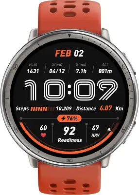 Смарт-часы Amazfit Active 2R A2437 Premium 43.9мм 1.32" AMOLED корп.серебристый рем.черный разм.брасл.:150-210мм (6970100377569)