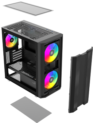 Корпус ПК без блока питания/ Case SAMA S30 Black, Midi-Tower, TG, 2x140mm + 1x120mm ARGB, 1xUSB 3.0 + 1xUSB 3.1 Type-C, mATX, mITX Black