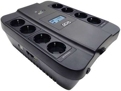 PowerCom Spider SPD-1100U LCD USB ИБП {Line-Interactive, 1100VA / 605W, 8xEURO: 4 с резервным питанием, 4 с фильтрацией, USB/USB-порт зарядки 2.4 А} (1452054)