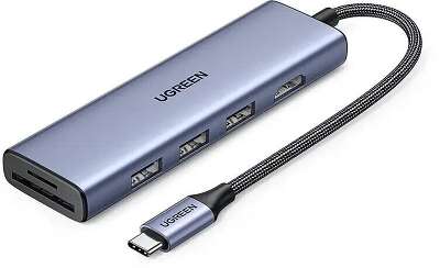 Адаптер UGREEN CM511 (20956A) 6-in-1 USB-C to HDMI&USB 3.0*3 & SD/TF Adapter. Цвет: серый