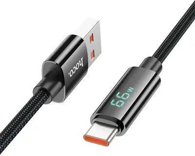 Кабель USB2.0 Hoco АM/Type-C, 5А, U125, с дисплеем, 1.2м, черный, коробка