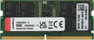 Память DDR5 16GB 5200MHz Kingston KVR52S42BS8-16 VALUERAM RTL PC5-41600 CL42 SO-DIMM 262-pin 1.1В single rank Ret