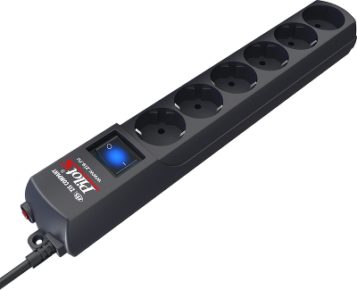 Сетевой фильтр Pilot S 6 розеток (5 евро + 1 без заземления) 1.8 м, графит/ Pilot S surge protector 6 outlets (5 euro + 1 without grounding) 1.8 m, graphite