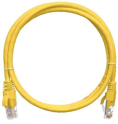 Коммутационный шнур NIKOMAX U/UTP 4 пары, Кат.5е (Класс D), 100МГц, 2хRJ45/8P8C, T568B, заливной, с защитой защелки, многожильный, BC (чистая медь), 24AWG (7х0,205мм), поливинилхлорид, желтый, 0,5м