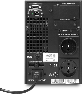 ИБП POWERMAN Online 1000, LCD, двойного преобразования, 1000ВА, 900Вт, 2 евророзетки с резервным питанием, USB, RS232, слот SNMP, разъем EPO, батарея 12В 9Ач 2 шт., 215 х 315 х 365 мм., 10.7 кг./ UPS POWERMAN Online 1000, LCD, dual conversion, 1000VA, 900