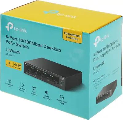 Коммутатор TP-Link LS105LP (L2) 5x100Мбит/с 4PoE 41W неуправляемый