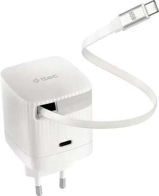 Сетевое зарядное устройство TTEC SmartCharger Duo GAN 65W PD Travel Fast Charger USB-C со встроенным кабелем PD 65W USB-C. Длина кабеля: 70см. Цвет: белый