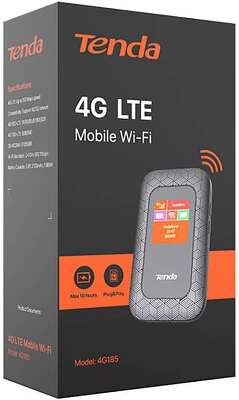 Маршрутизатор Tenda 4G185 Роутер портативный N150 LTE 3G/4G, до 150 Мбит/с, Wi-Fi 802.11, n, 2.4 ГГц, microUSB, microSD, SIM слот, аккумулятор 2100 мАч, 2 внут.антенны, OLED дисплей