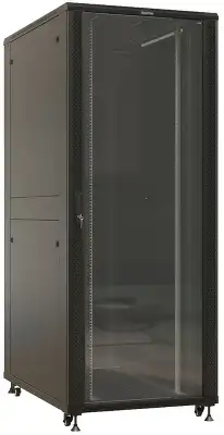 Шкаф коммутационный Hyperline (TTBR-4288-AS-RAL9004) напольный 42U 800x800мм пер.дв.стекл задн.дв.спл.стал.лист 2 бок.пан. 1000кг черный 710мм 2055мм IP20 сталь