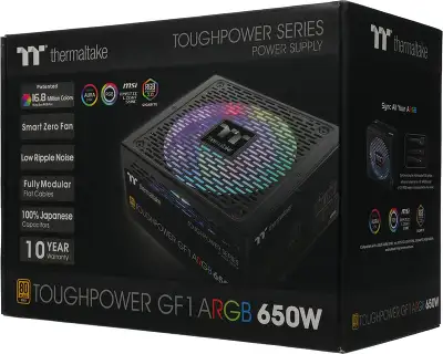 Блок питания Thermaltake ATX 650W Toughpower GF1 ARGB 80+ gold (20+4pin) APFC 140mm fan color LED 9xSATA Cab Manag RTL