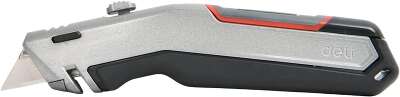 Строительный складной нож с Т-образным лезвием Deli DL411 в комплекте 3 запасных лезвия SK2, рукоятка из цинкового сплава с резиновыми вставками