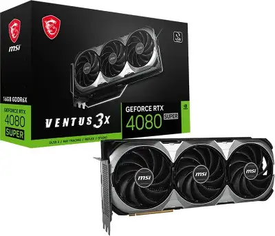 Видеокарта MSI PCI-E 4.0 RTX 4080 SUPER 16G VENTUS 3X NVIDIA GeForce RTX 4080 Super 16Gb 256bit GDDR6X 2550/23000 HDMIx2 DPx2 HDCP Ret