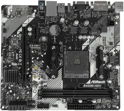 Материнская плата Asrock B450M-HDV R4.0 Soc-AM4 AMD B450 2xDDR4 mATX AC`97 8ch(7.1) GbLAN RAID+VGA+DVI+HDMI