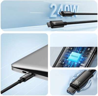Кабель Baseus Tungsten Gold 240W USB-C to USB-C, 1 м, Black [CAWJ040001]