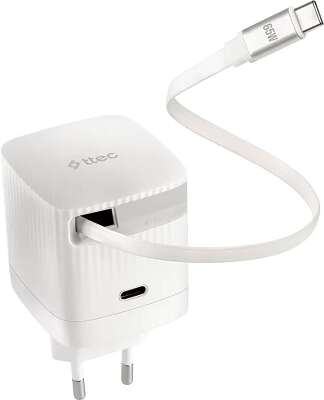 Сетевое зарядное устройство TTEC SmartCharger Duo GAN 65W PD Travel Fast Charger USB-C со встроенным кабелем PD 65W USB-C. Длина кабеля: 70см. Цвет: белый