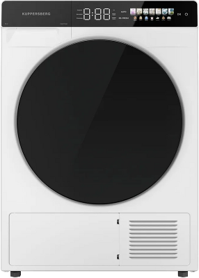 Сушильная машина KUPPERSBERG/ Сушильная машина KUPPERSBERG, High-Tech, загрузка 10 кг, 16 программ, тепловой насос, отсрочка старта, реверс барабана, ультрафиолет, сенсорное управление, блокировка от детей, энергоэффективность А+, цвет белый