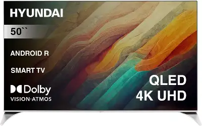 Телевизор QLED Hyundai 50" H-LED50QBU7500 Android TV Frameless черный/серебристый 4K Ultra HD 60Hz DVB-T DVB-T2 DVB-C DVB-S DVB-S2 USB WiFi Smart TV
