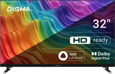 Телевизор LED Digma 32" DM-LED32SBB33 Яндекс.ТВ Frameless Metal черный FULL HD 60Hz DVB-T DVB-T2 DVB-C DVB-S DVB-S2 USB WiFi Smart TV (RUS)