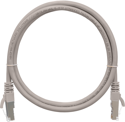 Коммутационный шнур NIKOMAX F/UTP 4 пары, Кат.5е (Класс D), 100МГц, 2хRJ45/8P8C, T568B, заливной, с защитой защелки, многожильный, BC (чистая медь), 26AWG (7х0,165мм), поливинилхлорид, серый, 1,5м
