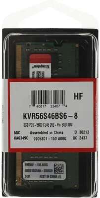 Kingston 8GB 5600MT/s DDR5 Non-ECC CL46 SODIMM 1Rx16 KVR56S46BS6-8