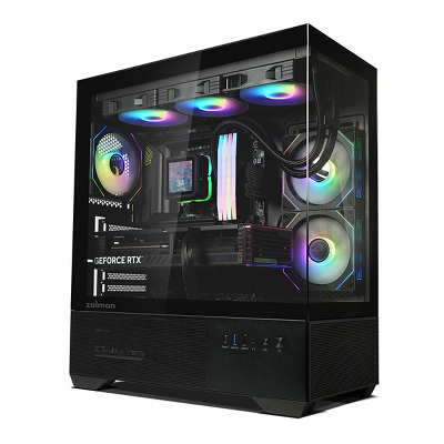 корпус ZALMAN CHRONIX, ATX, BLACK, WINDOW, 1xCombo (3.5’’ or 2.5’’), 1x3.5’’HDD, 2x2.5’’SSD, 1xUSB2.0, 1xUSB3.0, 1xUSB Type-C, SIDE 2x120mm ARGB, REAR 1x120mm ARGB