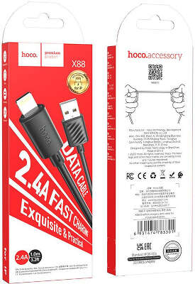 Кабель Hoco X88 Gratified USB (m)-Lightning (m) 1м черный коробка