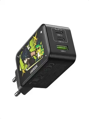 Зарядное устройство UGREEN Nexode версия Genshin Impact USB-A+2*USB-C GaN Tech Fast Charger EU 65W черный
