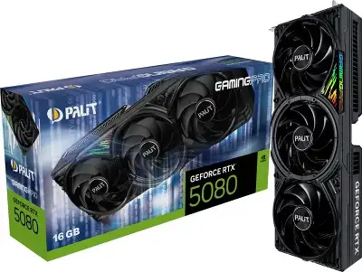 Видеокарта Palit PCI-E 5.0 PA-RTX5080 GAMINGPRO NVIDIA GeForce RTX 5080 16Gb 256bit GDDR7 2295/30000 HDMIx1 DPx3 HDCP Ret