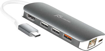 Адаптер j5create Multi Adapter USB-C to HDMI/Gigabit Ethernet/USB 3.1/USB-C PD 3.0/SD/microSD/2xUSB [JCD383]