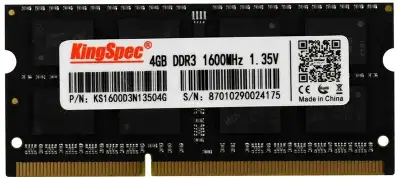 Память DDR3 4GB 1600MHz Kingspec KS1600D3N13504G RTL PC3-12800 CL11 SO-DIMM 204-pin 1.35В single rank Ret