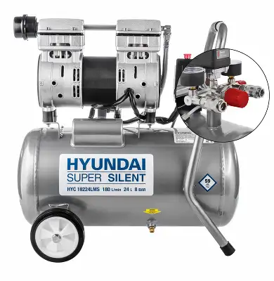 Компрессор поршневой Hyundai HYC 18224LMS безмасляный 180л/мин 24л 1000Вт серебристый