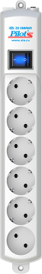 Сетевой фильтр PILOT S, 3м, 5+1 розетки, 10А/2,2кВт, св.серый, Россия