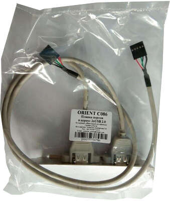 Планка портов 2x5-pin USB 2.0(f)-2xUSB 2.0 Type-A, 28см, серебристый ORIENT (C086)