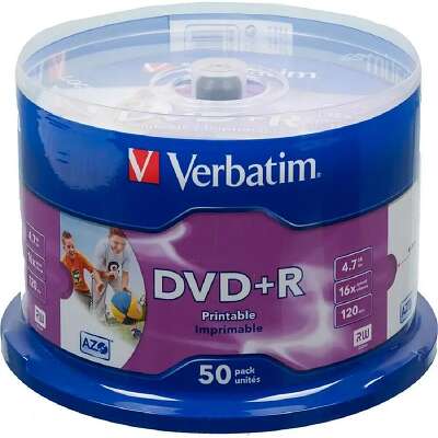 Verbatim  Диски DVD+R  4.7Gb 16-х, Wide Photo InkJet Printable,  50 шт, Cake Box (43512 )
