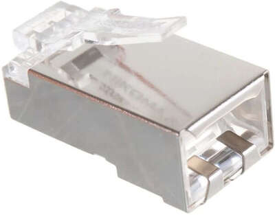 Коннектор NIKOMAX RJ45/8P8C под витую пару, Кат.5e (Класс D), 100МГц, покрытие 50мкд, универсальные ножи, экранированный, прозрачно-черный, круглый ввод, уп-ка 100шт.