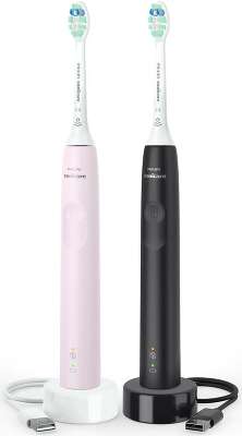 Набор электрических зубных щеток Philips Sonicare HX3675/15 черный/розовый