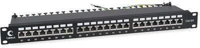 патч-панель Cabeus PL-24-Cat.6a-SH-Dual IDC Патч-панель 19" (1U), 24 порта RJ-45, категория 6a, полностью экранированная, с задним кабельным организатором