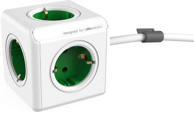 Разветвитель питания Allocacoc PowerCube Extended, 5 розеток, 1.5 м, зелёно-белый [1300GN/DEEXPC]