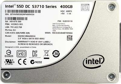 Твердотельный накопитель SSD Intel SATA-3 400Gb SSDSC2BA400G401 DC S3710 2.5"