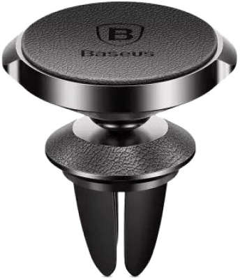 Автодержатель Baseus Small Ears Air Outlet Magnetic Genuine Leather, Black [SUER-E01]