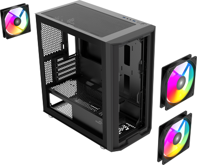 Корпус ПК без блока питания/ Case SAMA S30 Black, Midi-Tower, TG, 2x140mm + 1x120mm ARGB, 1xUSB 3.0 + 1xUSB 3.1 Type-C, mATX, mITX Black