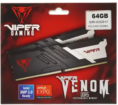 Память DDR5 2x32Gb 5200MHz Patriot PVV564G520C40K Viper Venom RTL Gaming PC5-41600 CL40 DIMM 288-pin 1.35В с радиатором Ret